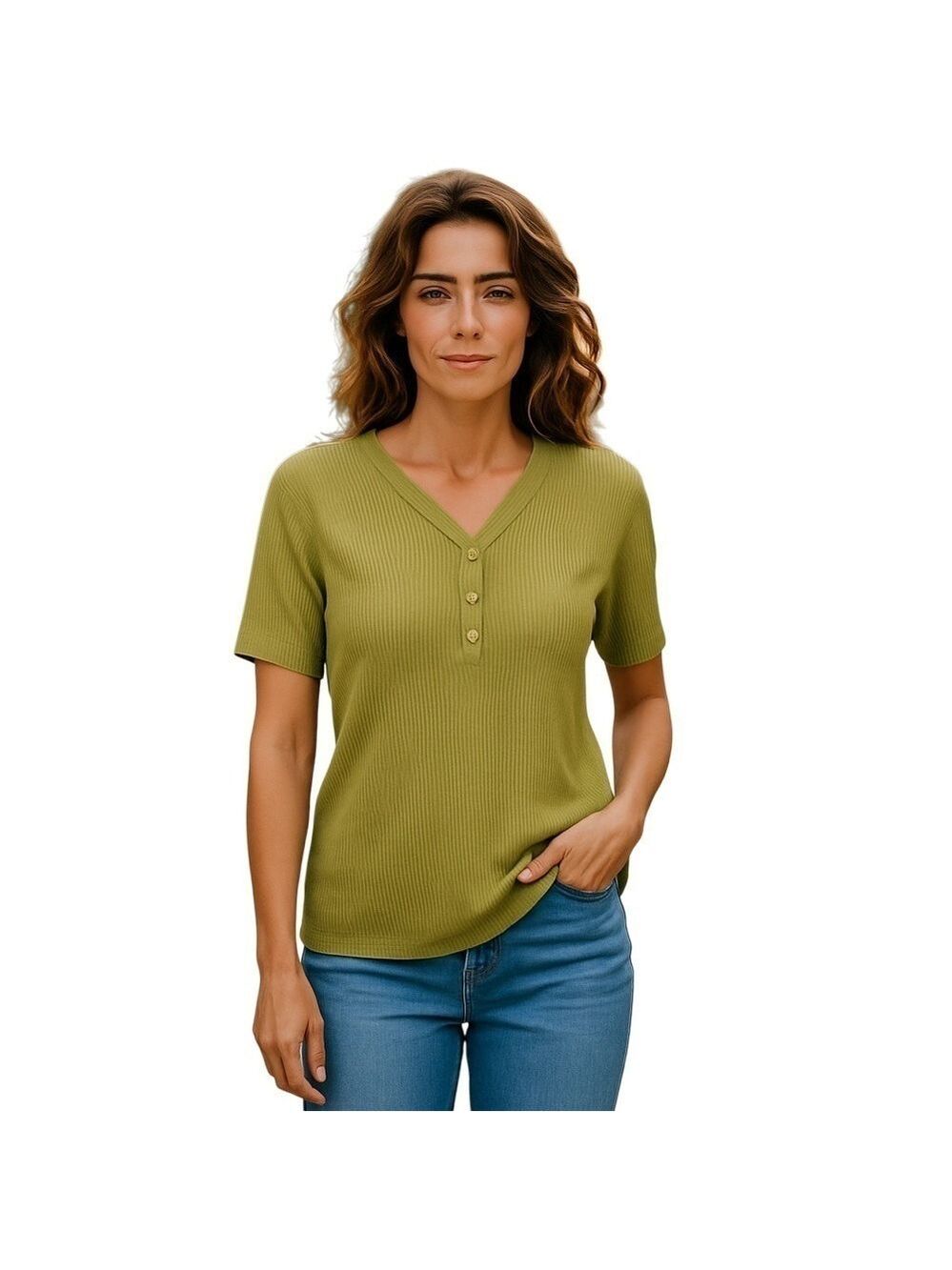 VINTAGE Marviv pullover knit sweater ribbed v-neck cap sleeve chartreuse size L